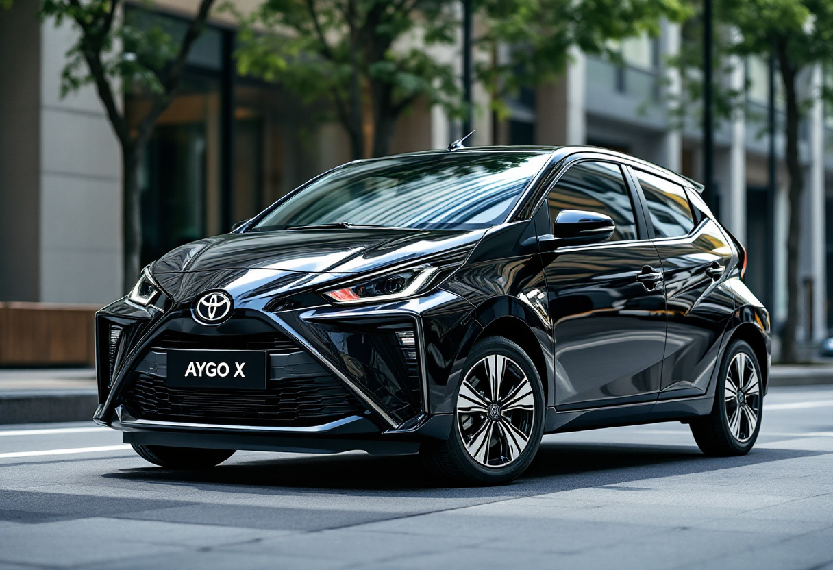Toyota Aygo X 2025 in un contesto urbano moderno