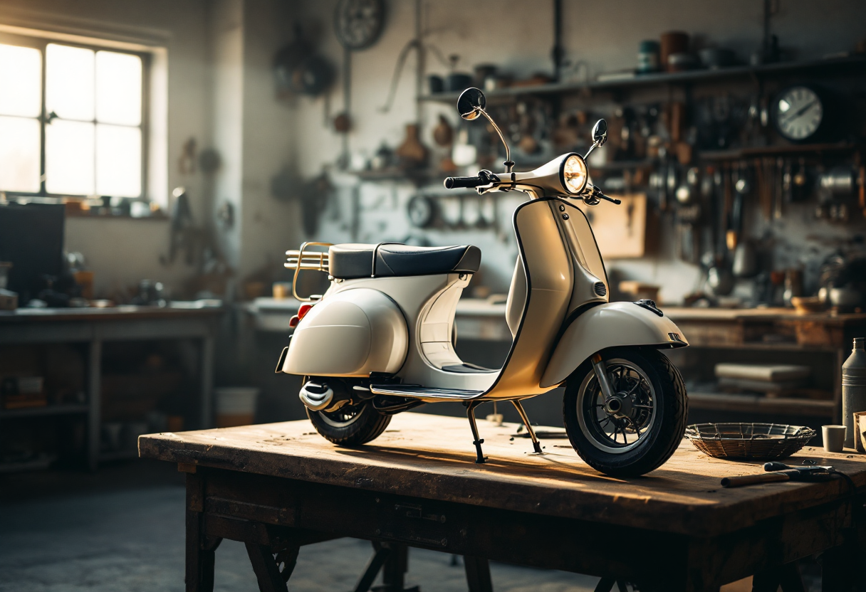 Vespa Officina 8 in primo piano, simbolo di innovazione